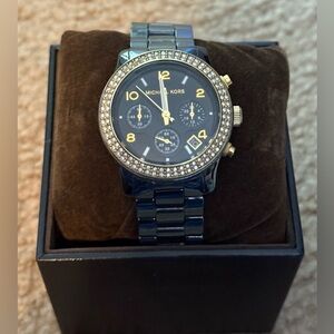 Michael Kors 5270 Black Dial Watch with Gold Crystal Bezel